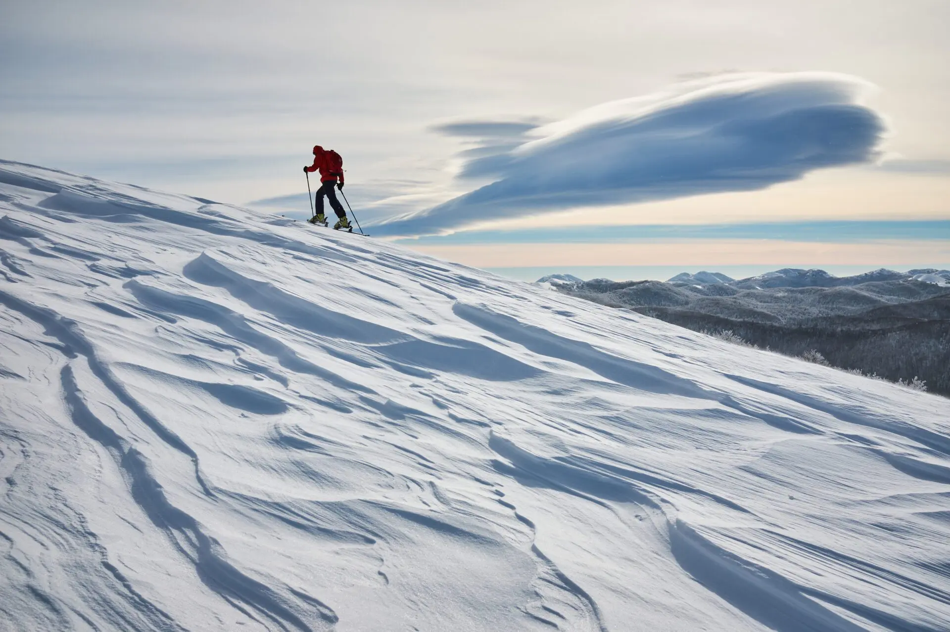 Tourskiing on the snowy slopes of Velebit, Croatia