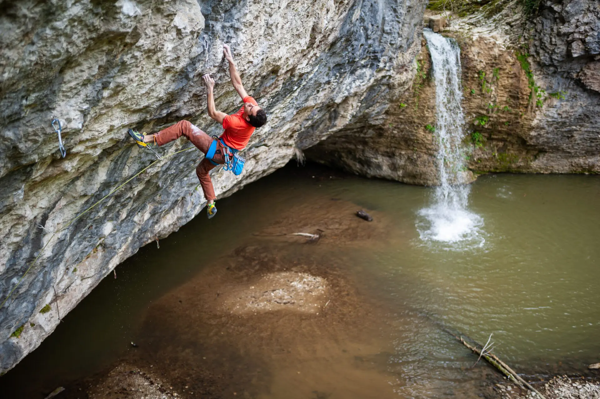 Borna Čujić climbing In Time 9a route in Sopota, Slovenia.