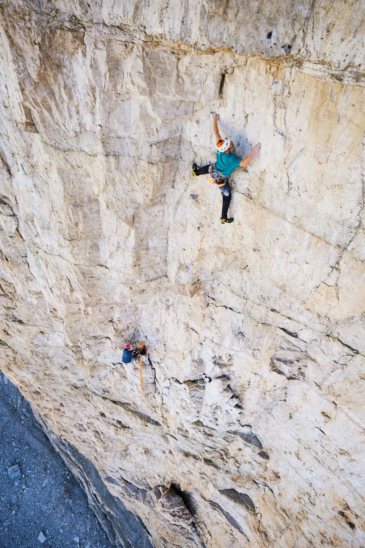 Climbing on Tre Cime di Lavaredo in the Dolomites, Italy.