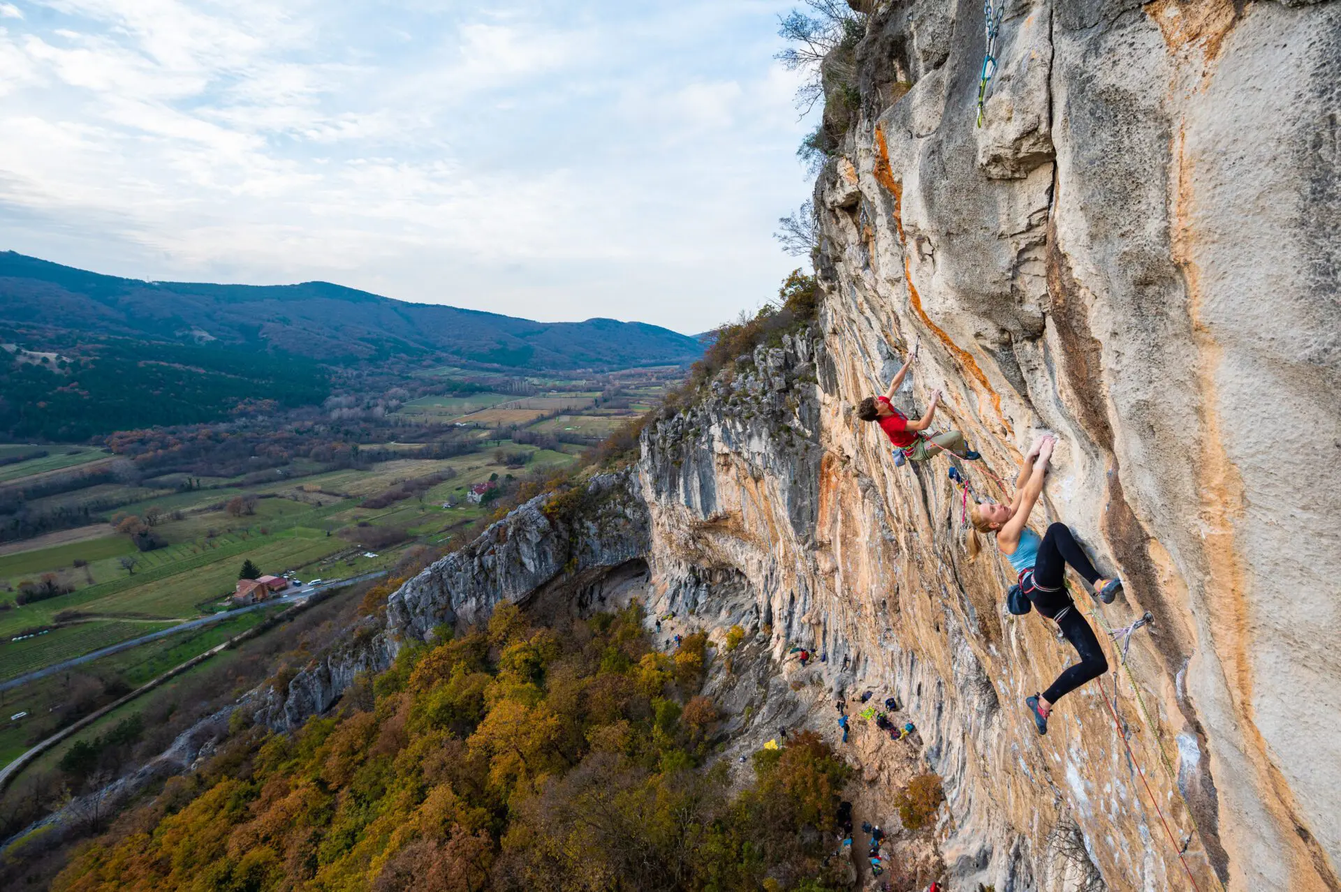 Domen Škofic and Janja Garnbret climbing at Mišja Peč, Slovenia