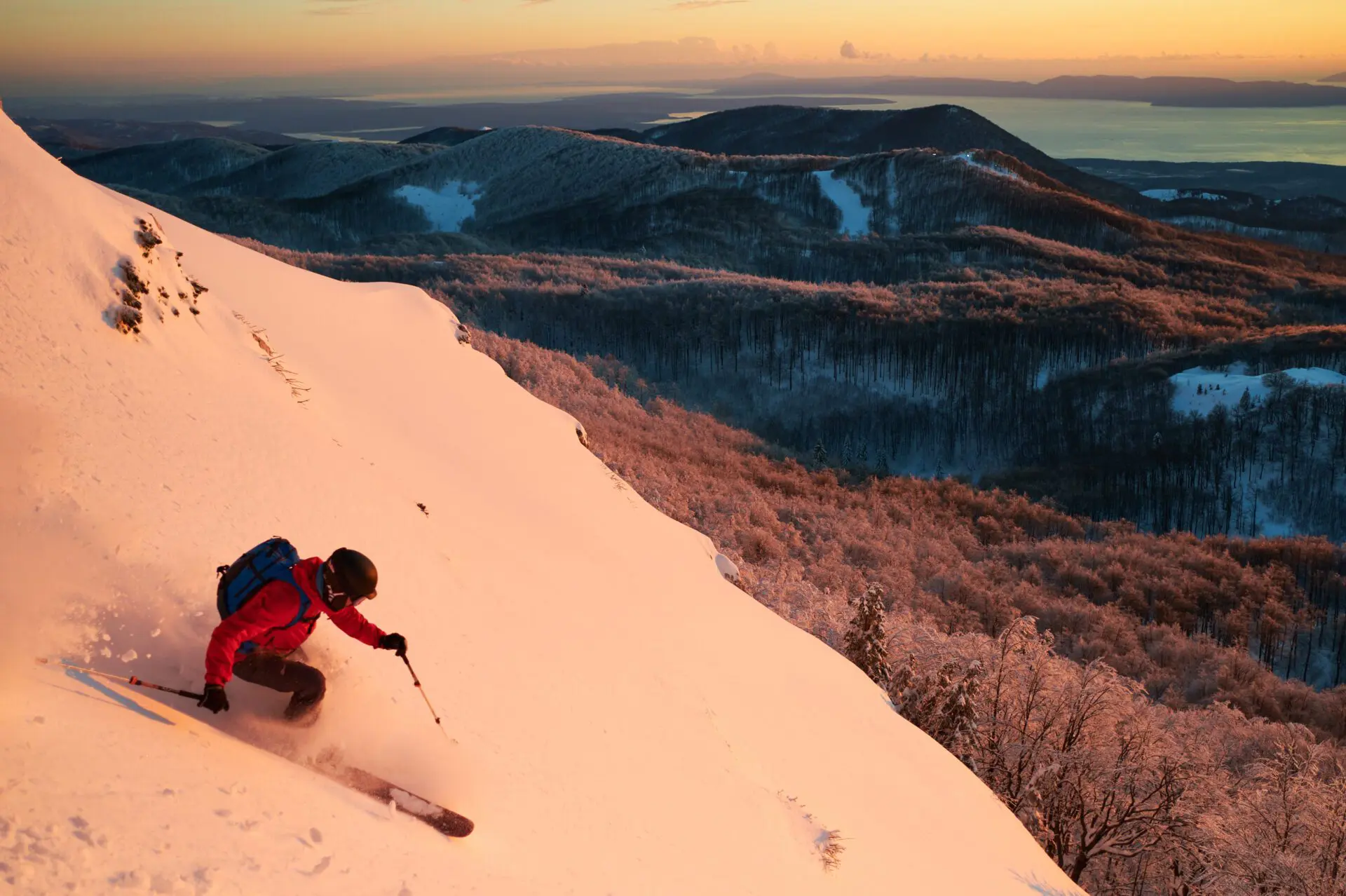 Tour skier on the slopes of Snježnik, Croatia
